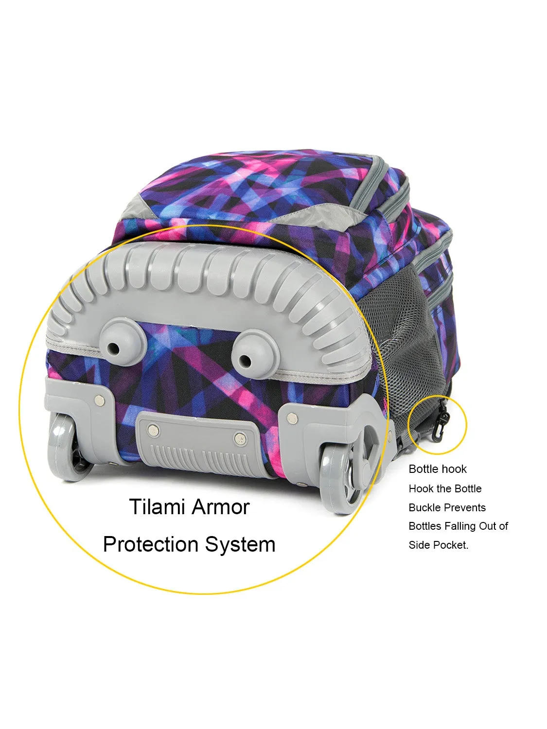 Tilami 18-inch Purple Cloth Strip Rolling Backpack for Kids