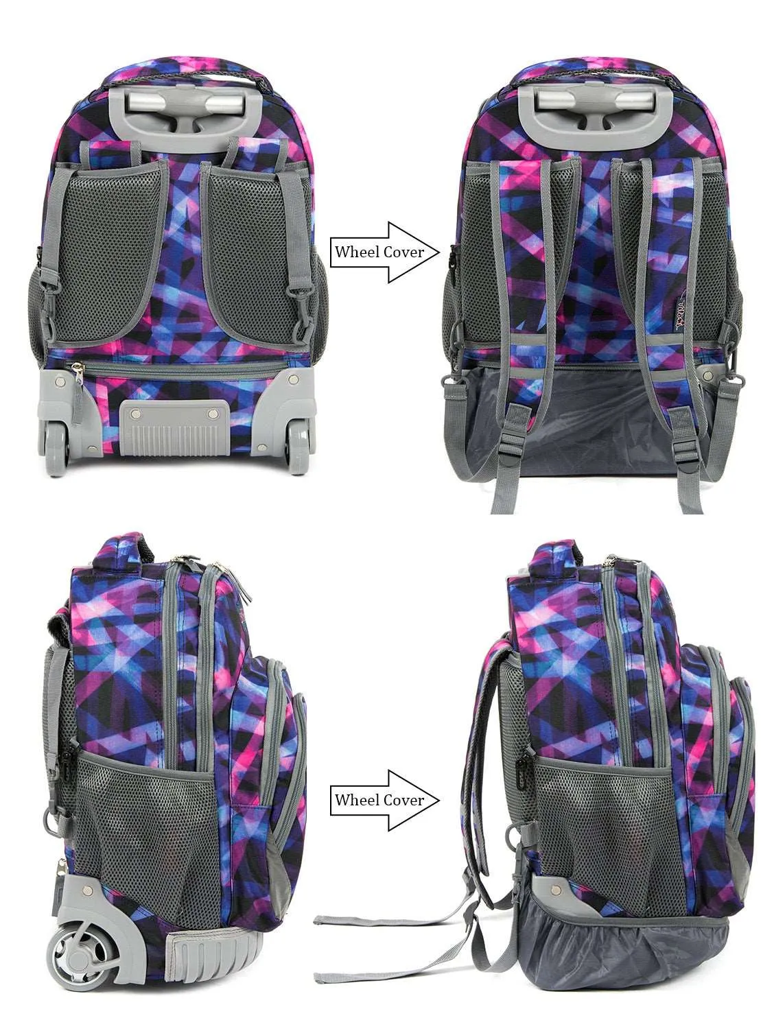 Tilami 18-inch Purple Cloth Strip Rolling Backpack for Kids