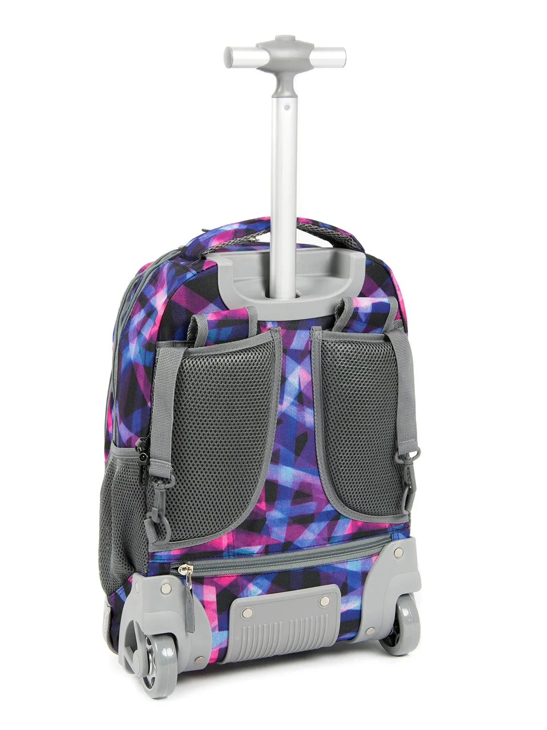 Tilami 18-inch Purple Cloth Strip Rolling Backpack for Kids