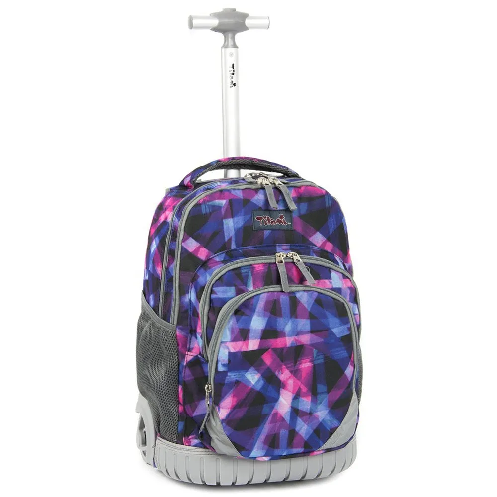 Tilami 18-inch Purple Cloth Strip Rolling Backpack for Kids