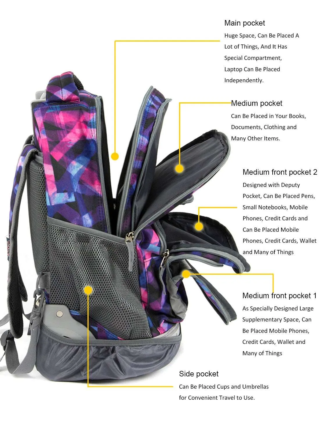 Tilami 18-inch Purple Cloth Strip Rolling Backpack for Kids