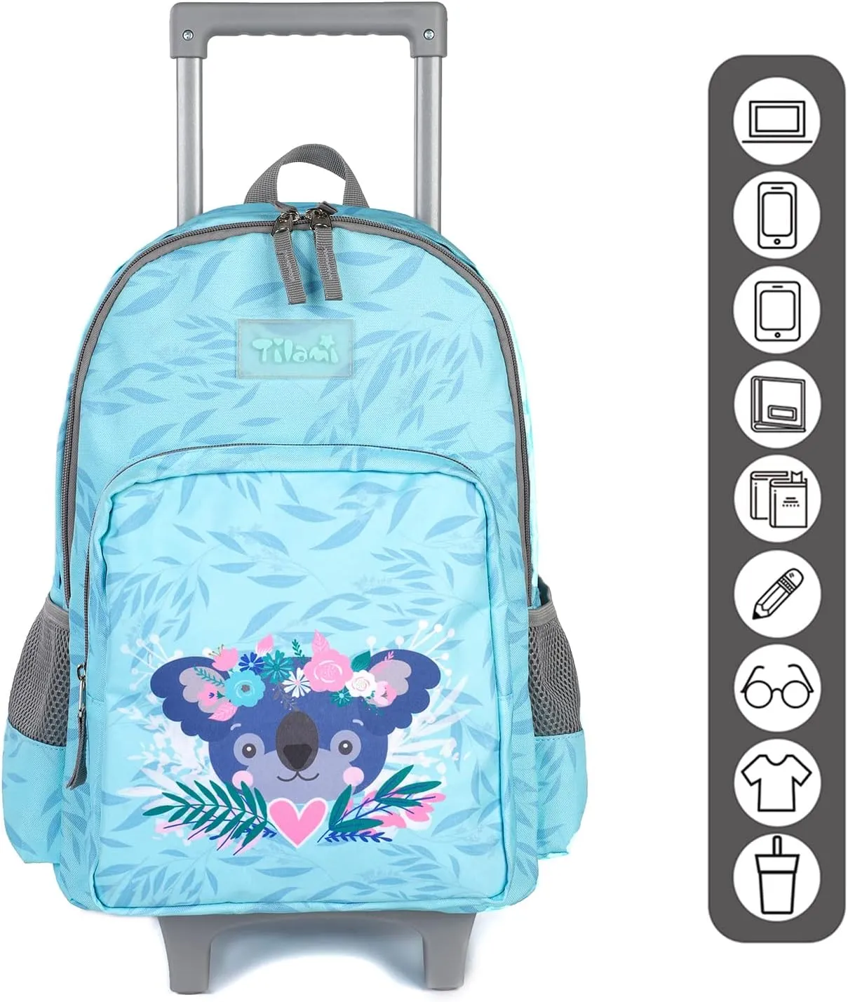 Tilami Blue Koala Double Handle Rolling Backpack 18 inch with Lunch Bag