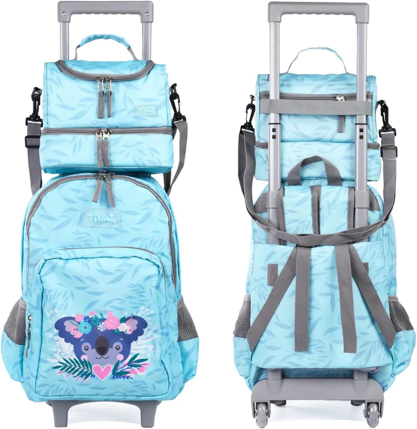 Tilami Blue Koala Double Handle Rolling Backpack 18 inch with Lunch Bag