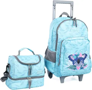 Tilami Blue Koala Double Handle Rolling Backpack 18 inch with Lunch Bag