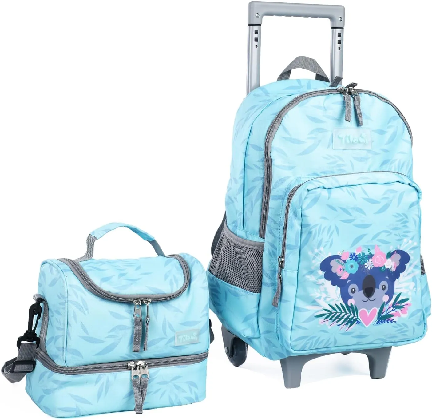 Tilami Blue Koala Double Handle Rolling Backpack 18 inch with Lunch Bag