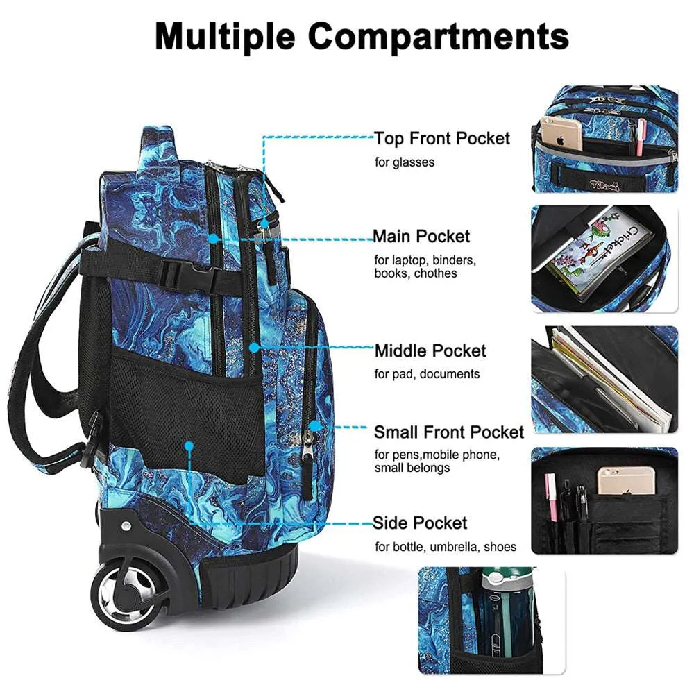 Tilami Blue Wave 18 inch Kids Rolling Backpack