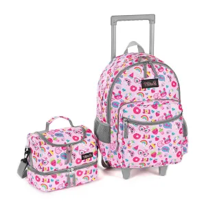 Tilami Pink Cat Rolling Backpack 18 inch with Lunch Bag