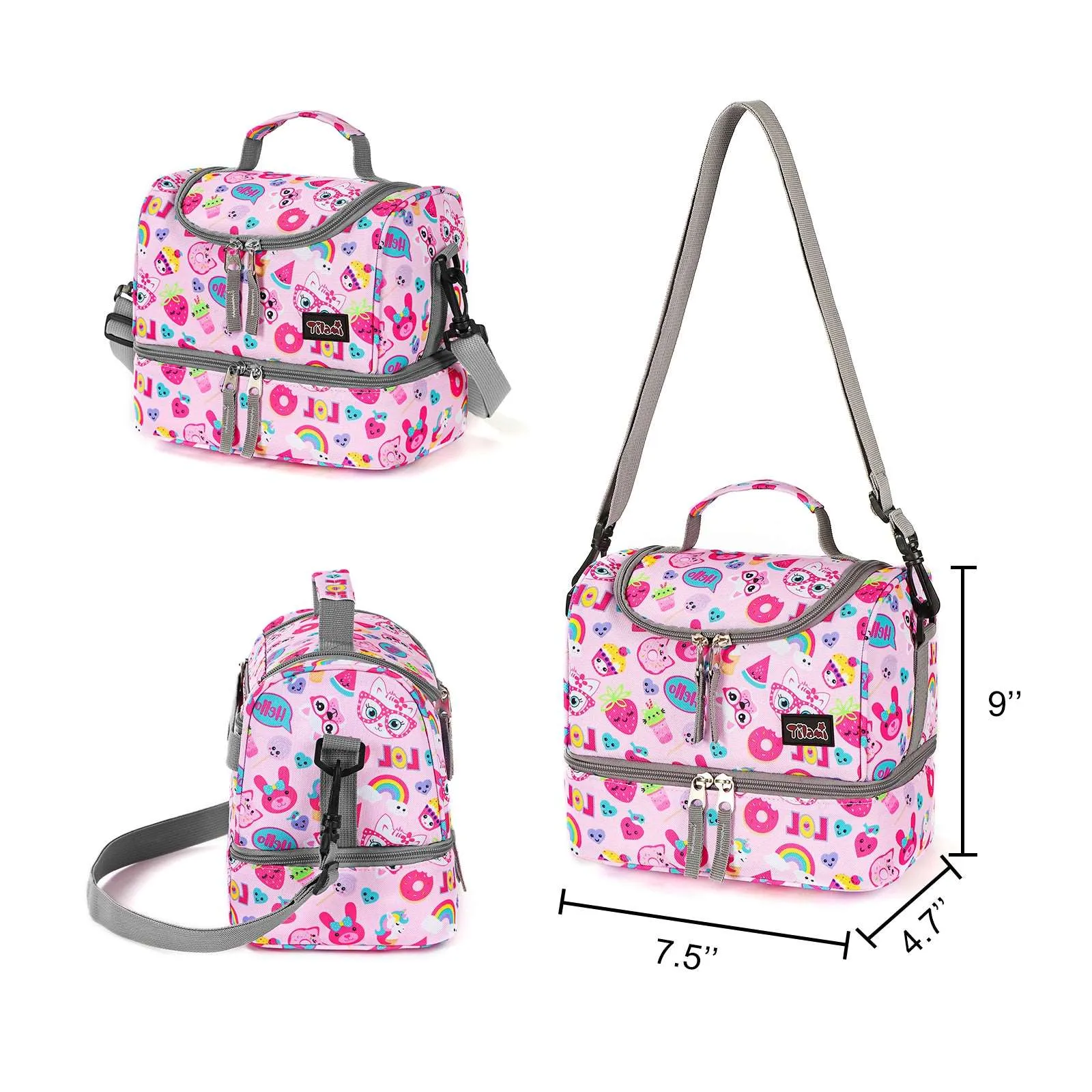 Tilami Pink Cat Rolling Backpack 18 inch with Lunch Bag
