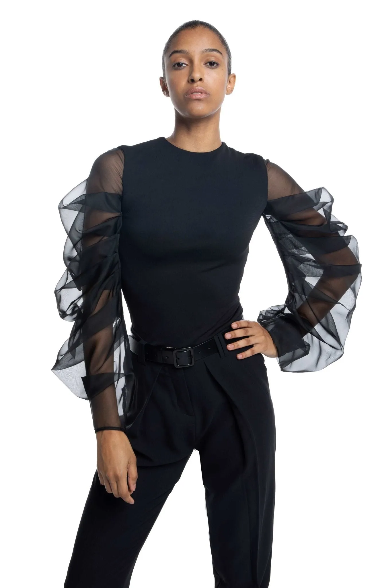 Tolemee | Contemporary Chic: Draped Silk Sleeve Top