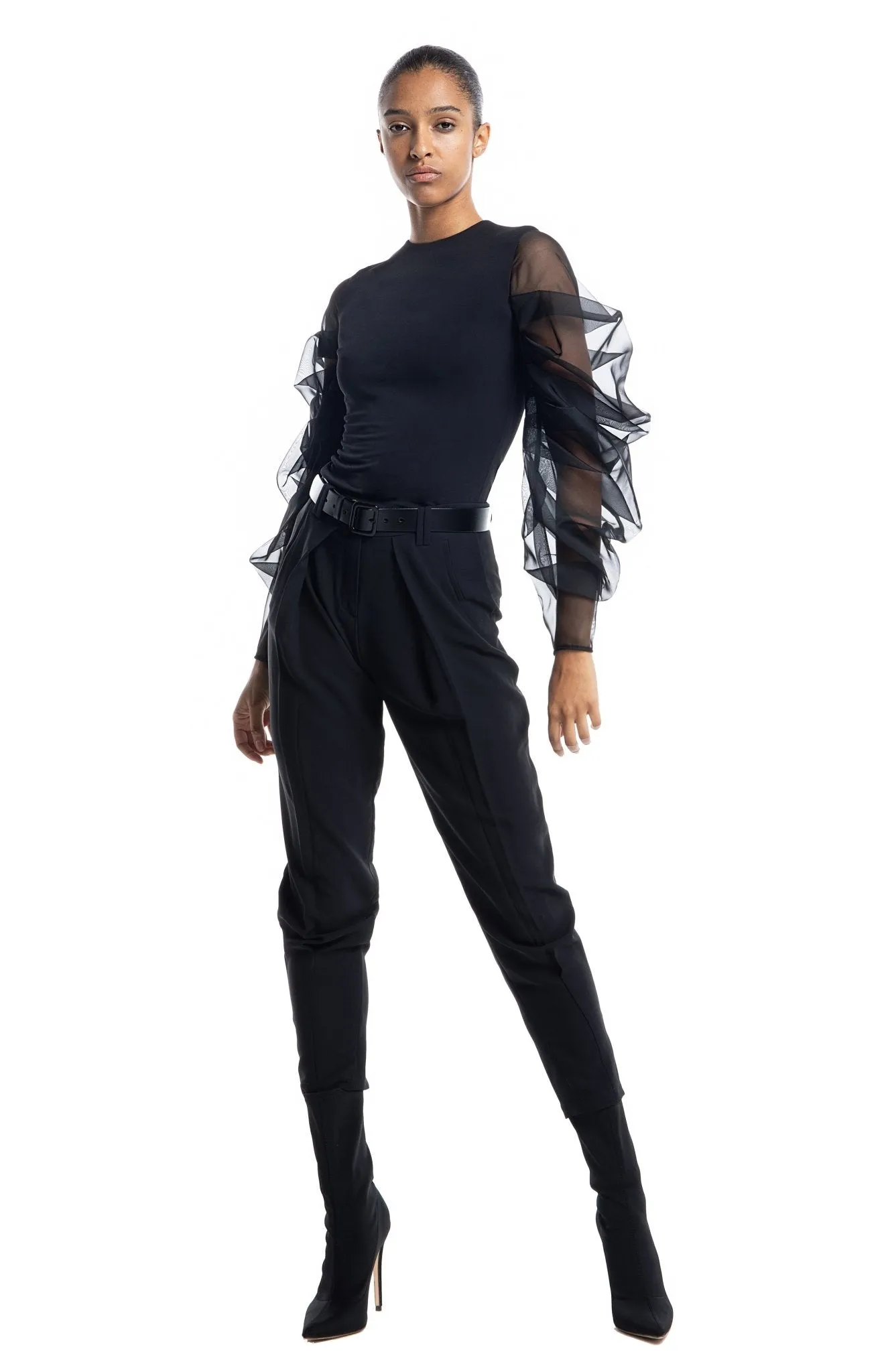 Tolemee | Contemporary Chic: Draped Silk Sleeve Top