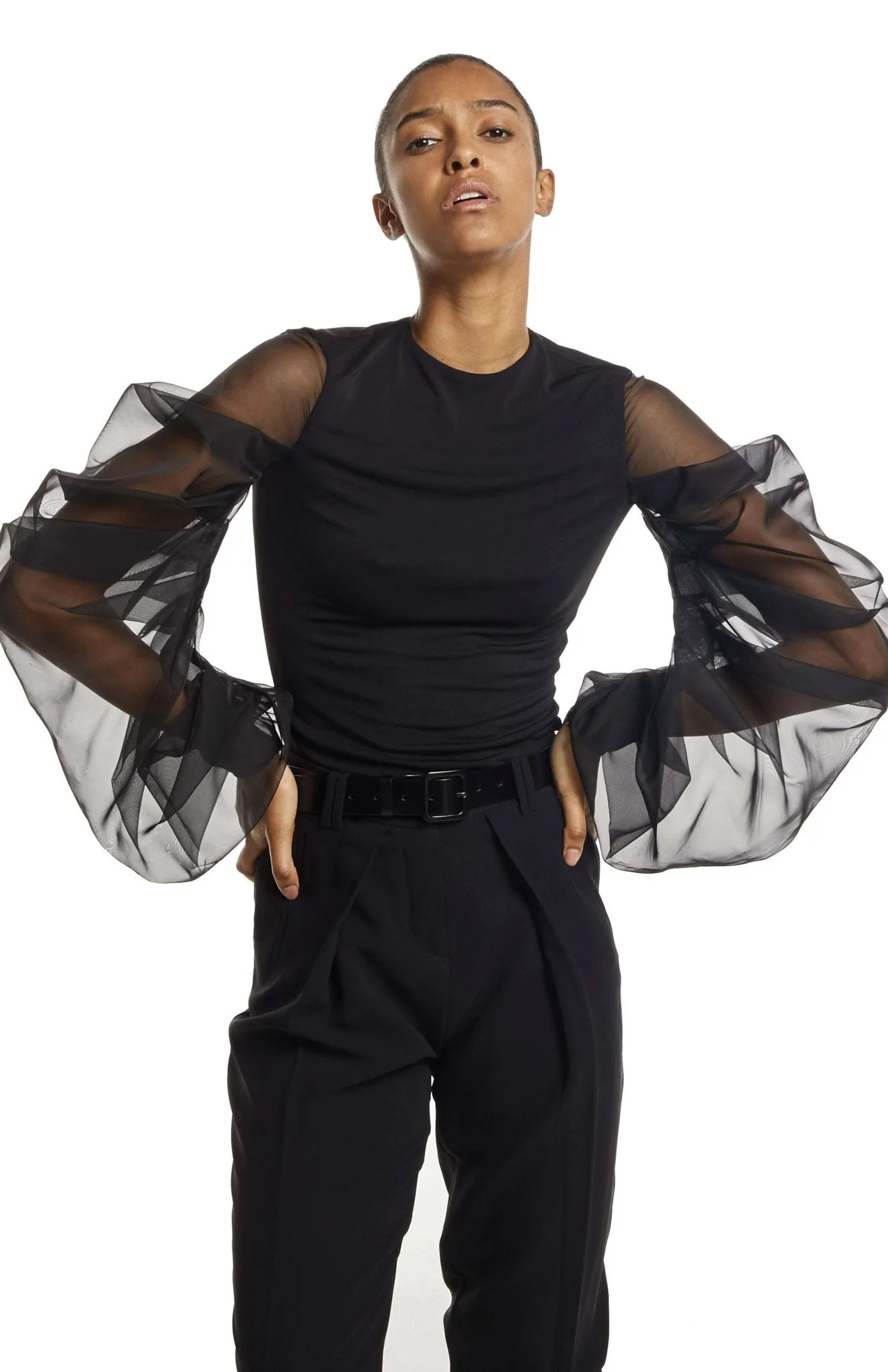 Tolemee | Contemporary Chic: Draped Silk Sleeve Top