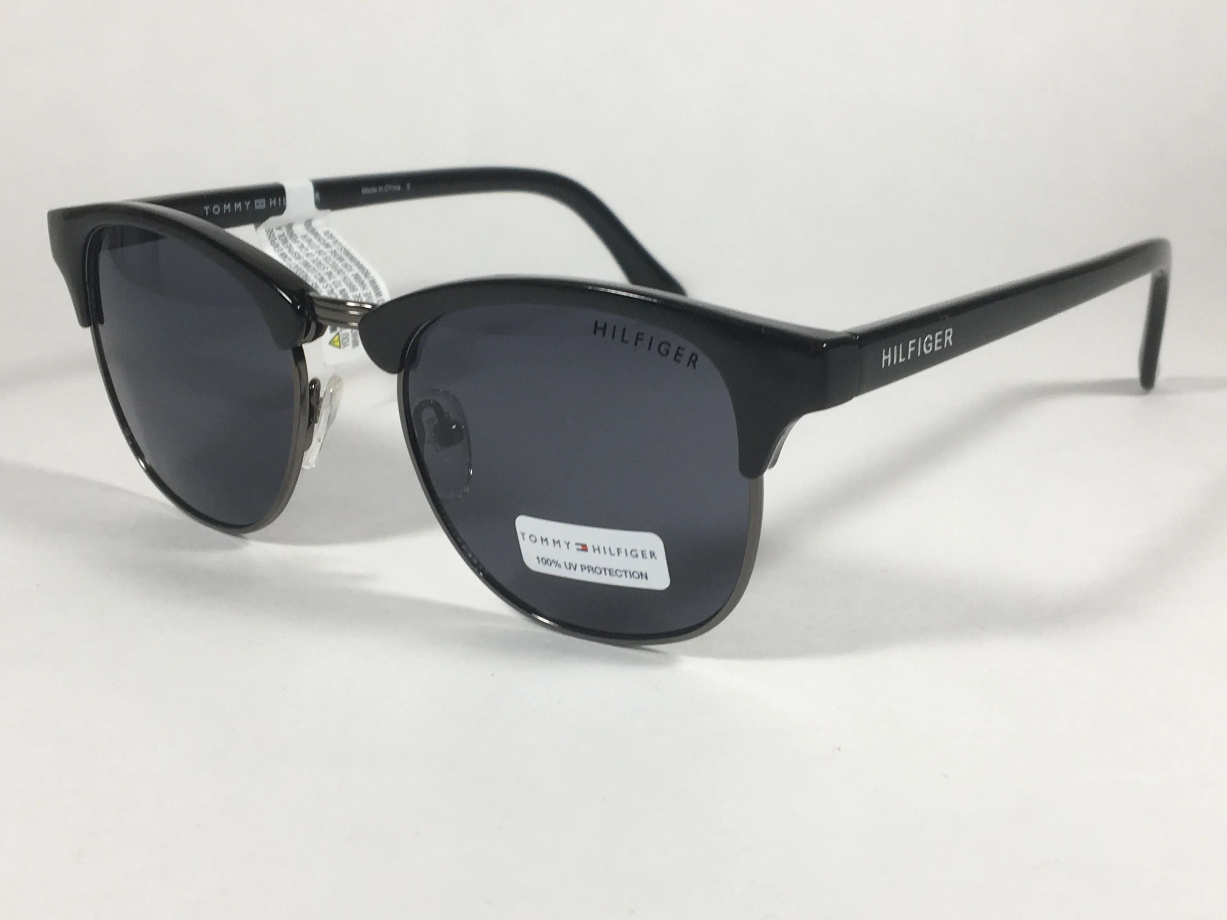 Tommy Hilfiger "Bryan" Square Club Sunglasses Black Gunmetal Gray Lens BRYAN MP OU107