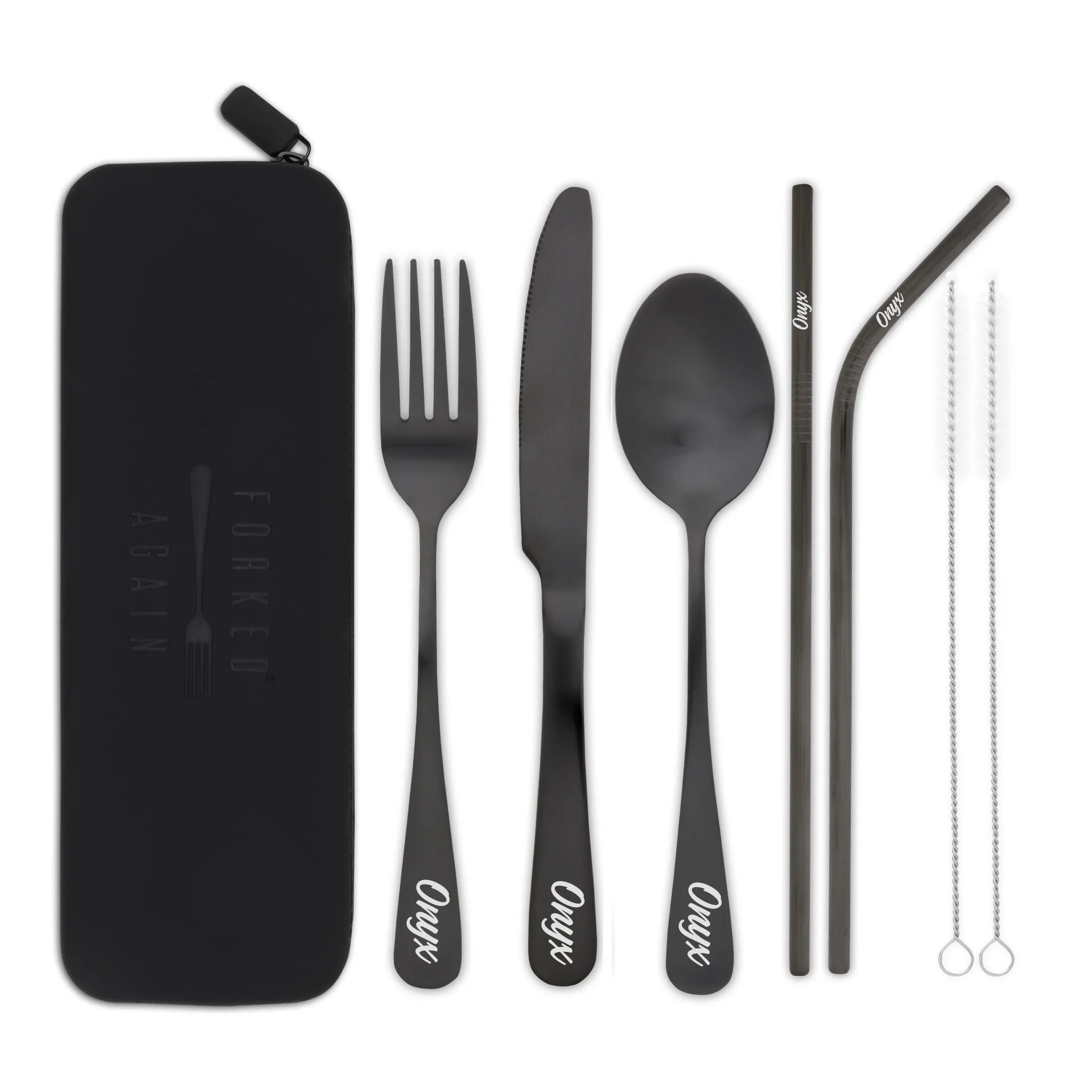 Traditional Silicone Pouch Travel Cutlery Set (Satin Black)