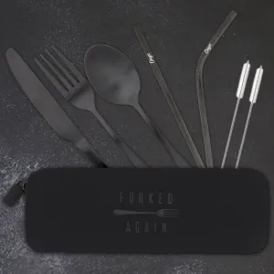 Traditional Silicone Pouch Travel Cutlery Set (Satin Black)
