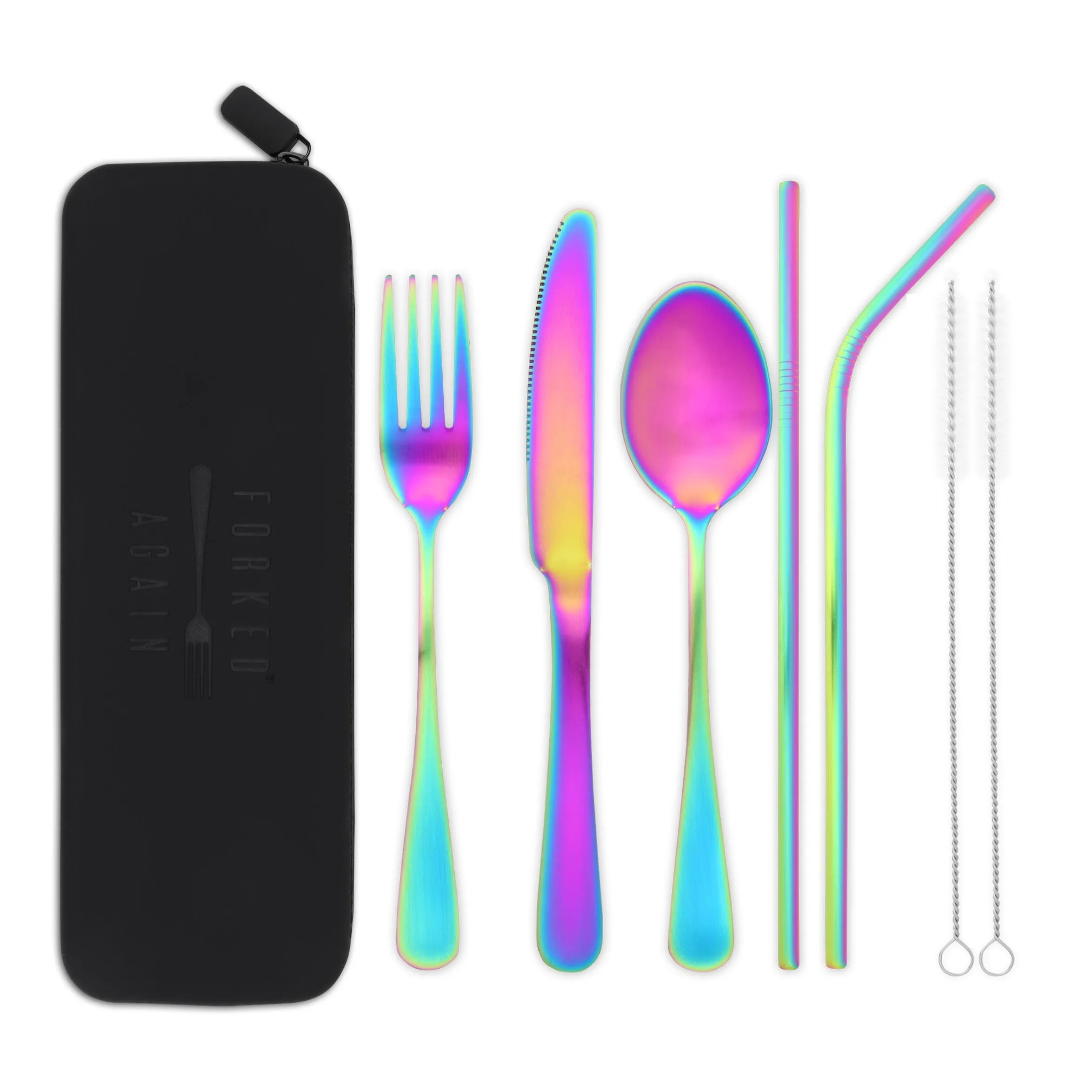 Traditional Silicone Pouch Travel Cutlery Set (Satin Rainbow)