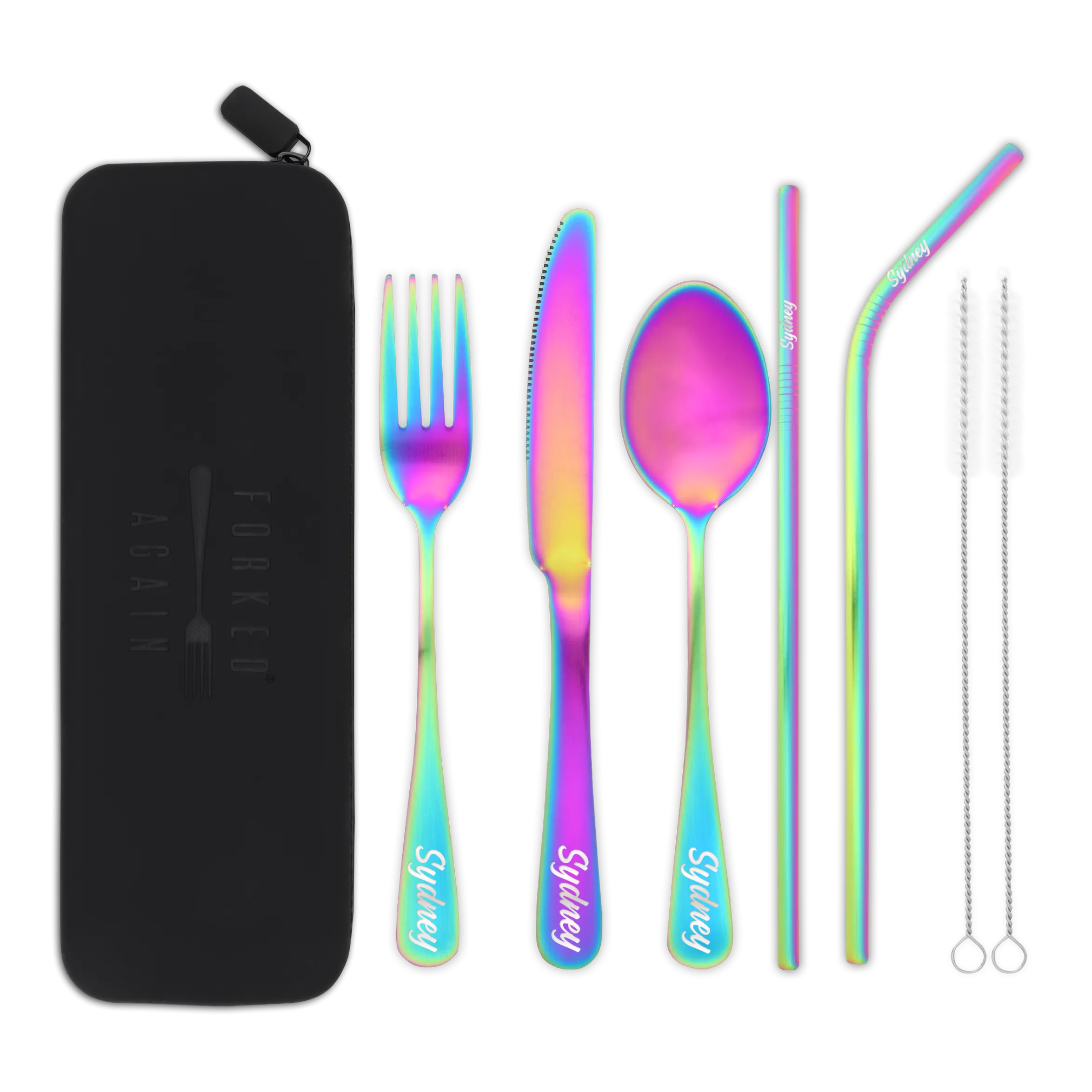 Traditional Silicone Pouch Travel Cutlery Set (Satin Rainbow)