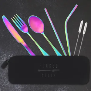 Traditional Silicone Pouch Travel Cutlery Set (Satin Rainbow)