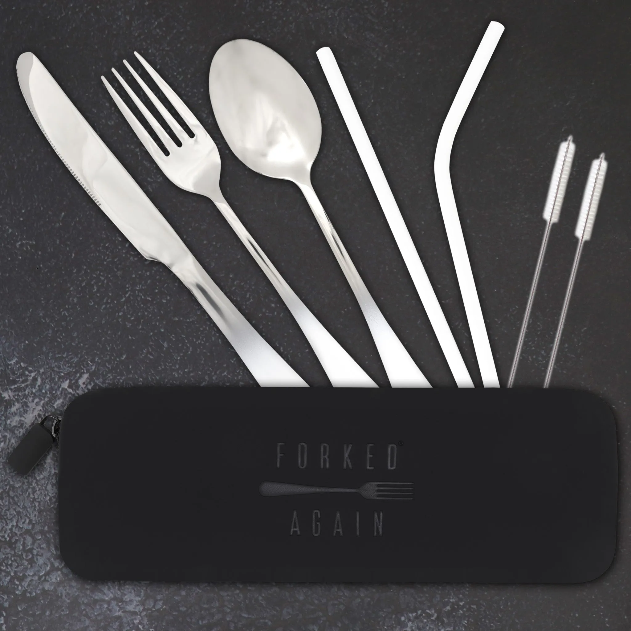 Traditional Silicone Pouch Travel Cutlery Set (White Ombré)