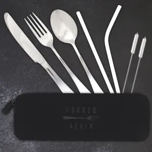Traditional Silicone Pouch Travel Cutlery Set (White Ombré)