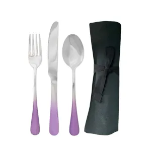 Traditional Travel Flatware Set in a Roll (Glossy Lavender Ombré)