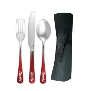 Traditional Travel Flatware Set in a Roll (Glossy Red Ombré)