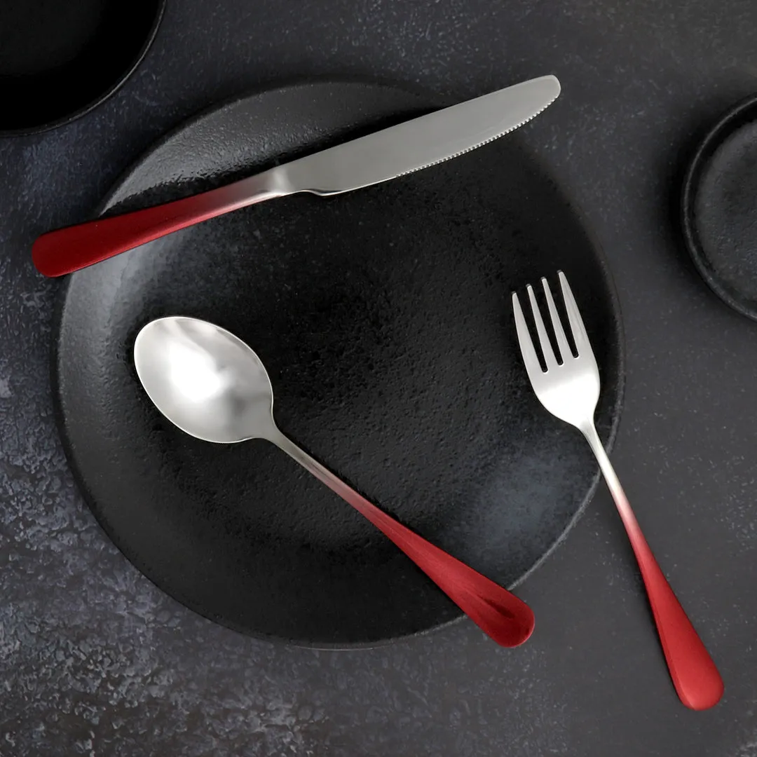 Traditional Travel Flatware Set in a Roll (Glossy Red Ombré)
