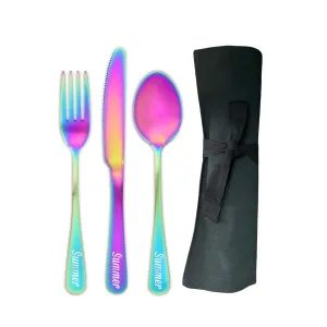 Traditional Travel Flatware Set in a Roll (Satin Rainbow)