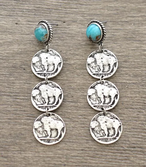 Triple Buffalo Nickel Post Earrings