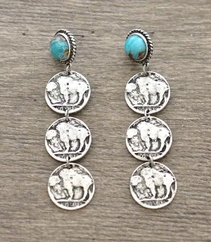 Triple Buffalo Nickel Post Earrings