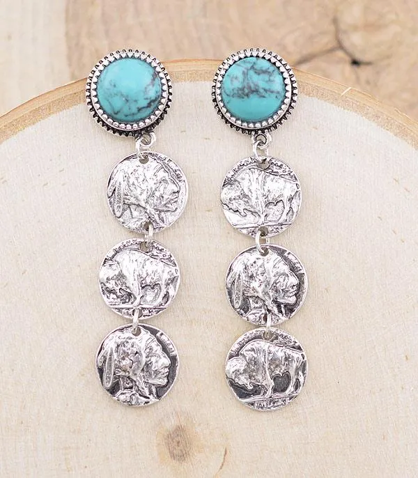 Triple Buffalo Nickel Post Earrings