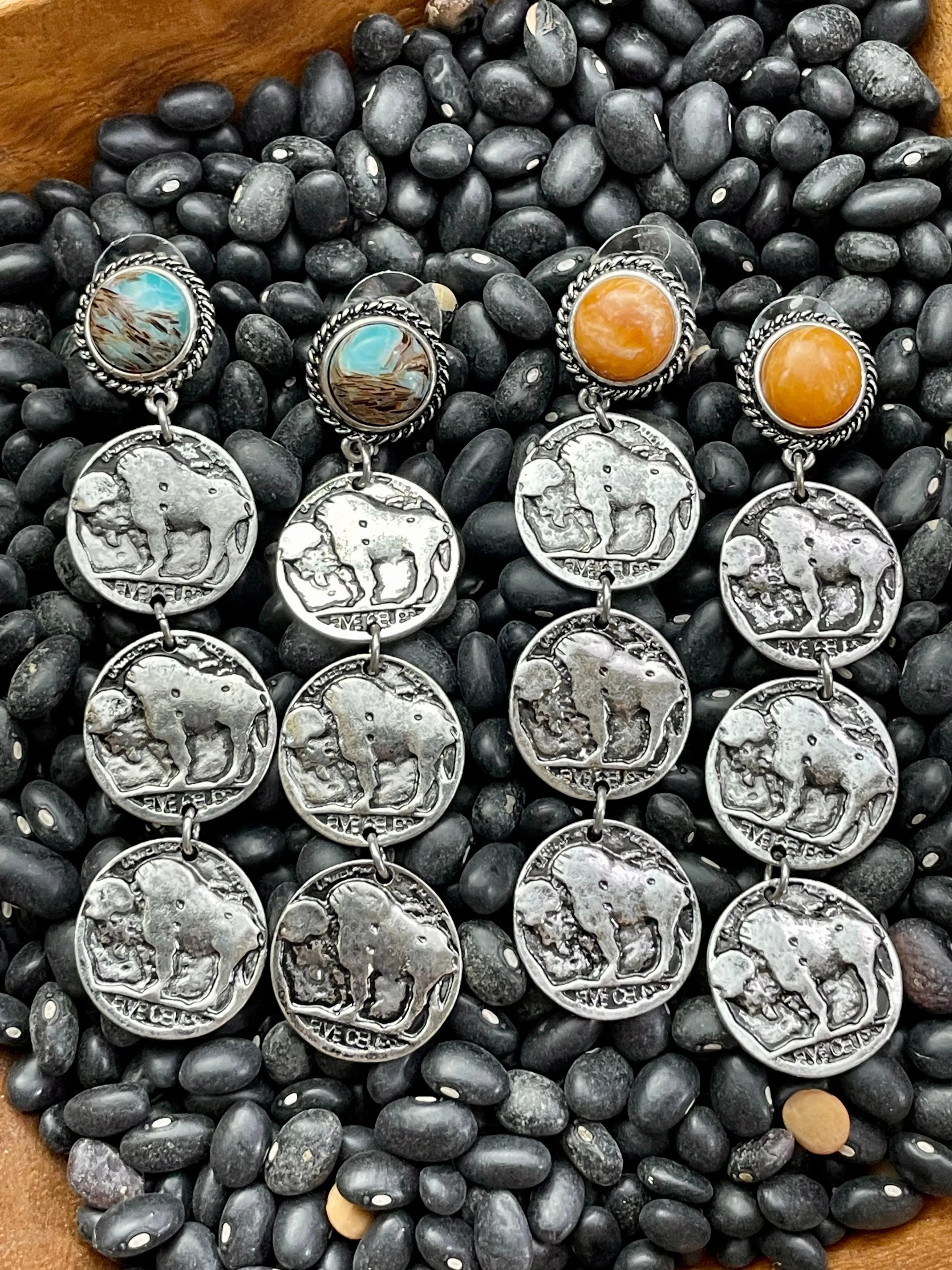 Triple Buffalo Nickel Post Earrings