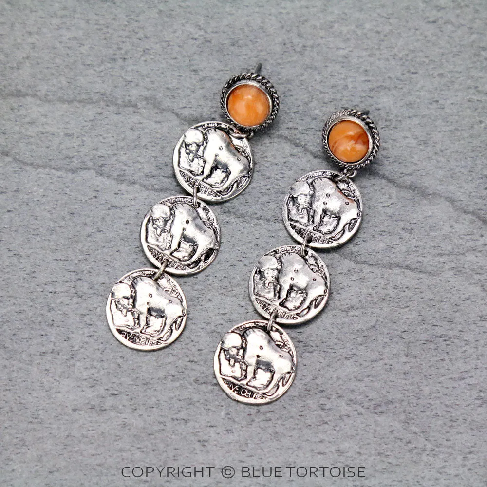 Triple Buffalo Nickel Post Earrings