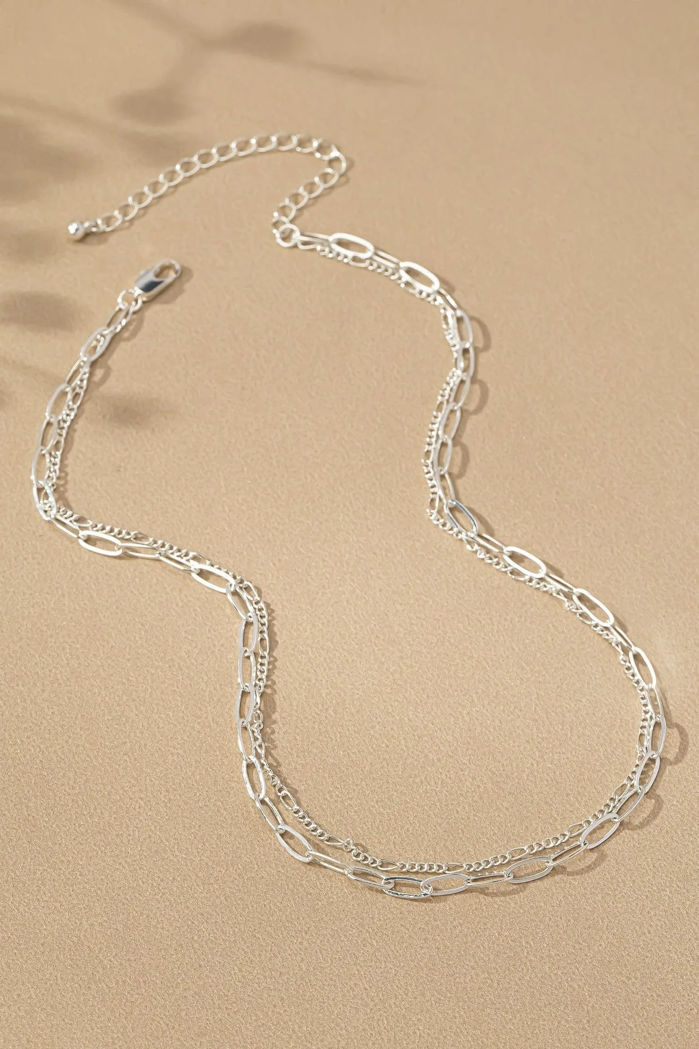 Two Layer Minimalist Chain Necklace In Silver