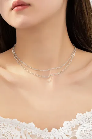 Two Layer Minimalist Chain Necklace In Silver