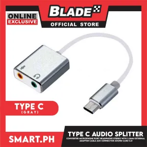 Type C Earphone Audio Splitter Converter Audio Microphone Port Headphone Stereo (Gray)  With 3.5mm External Adapter Cable Aux Connector Sound Card 5.0