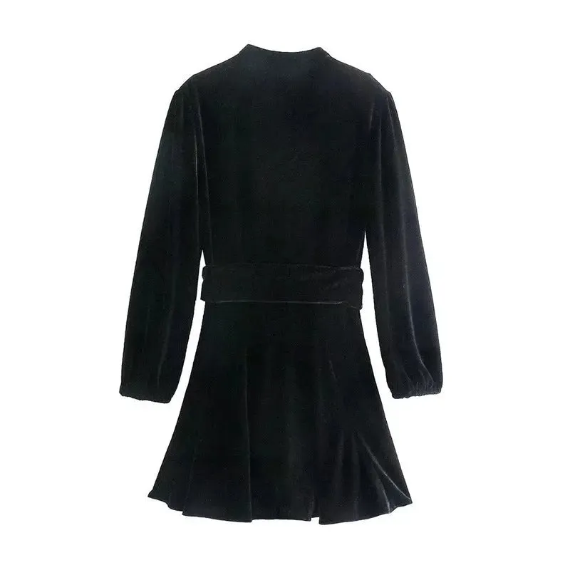 Velvet Mini Dress - Womens Solid Color Chic Style