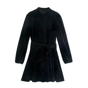 Velvet Mini Dress - Womens Solid Color Chic Style