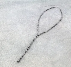 Vera Fashion Silver Stamped Bead Y Necklace