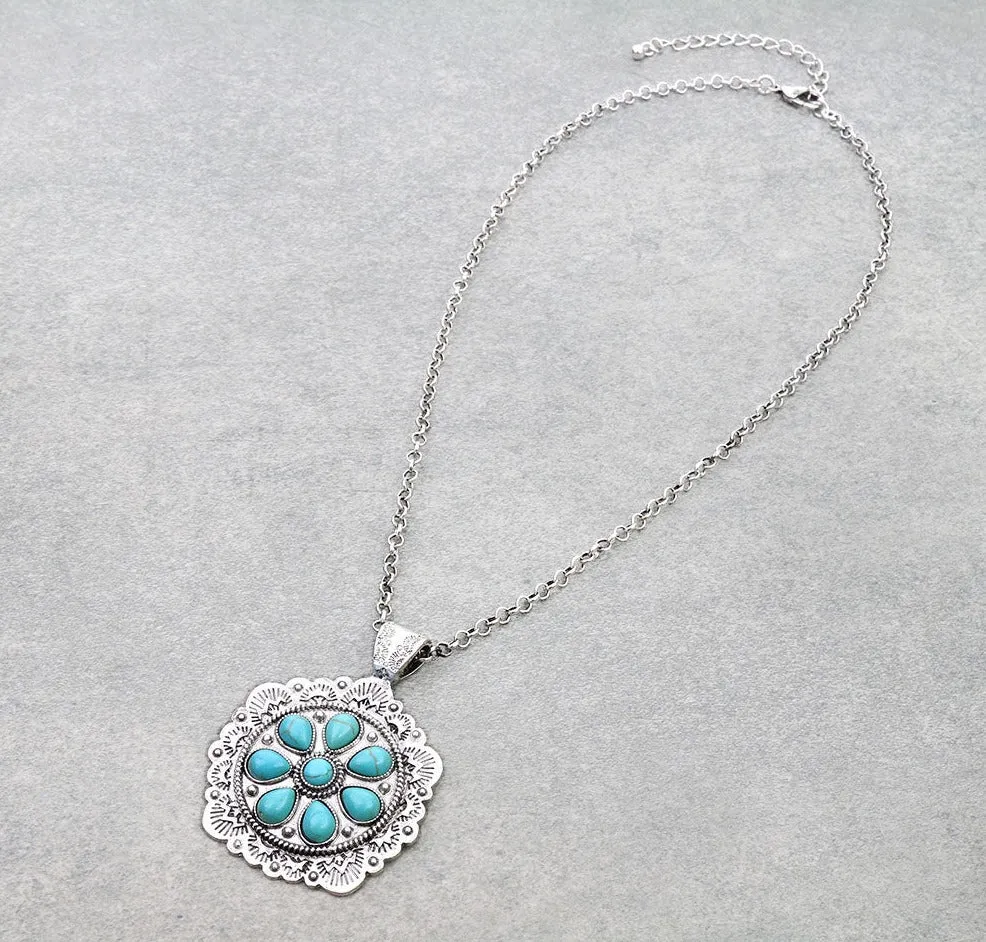 Vesta Round Medallion Necklace or Earrings - Turquoise