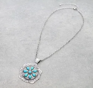 Vesta Round Medallion Necklace or Earrings - Turquoise