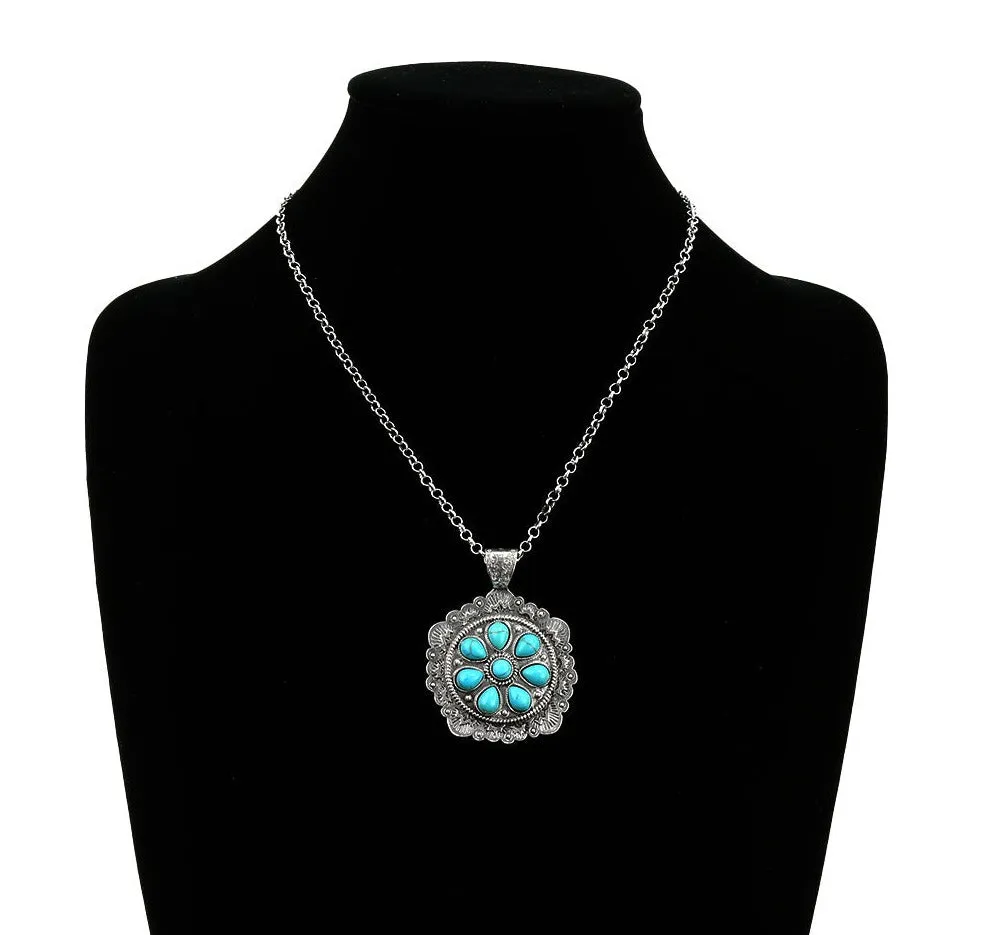 Vesta Round Medallion Necklace or Earrings - Turquoise
