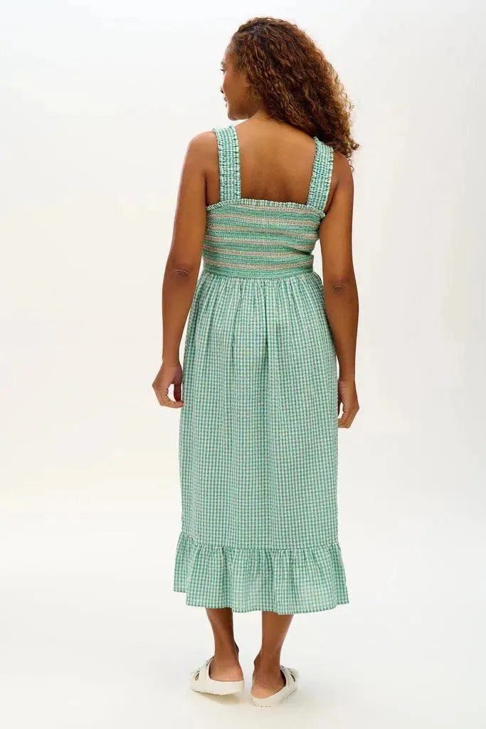 Vestido Sugarhill Maddy Shirred Sundress Green Gingham