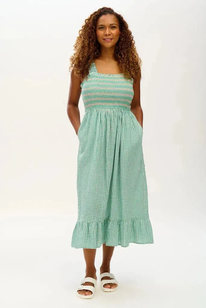 Vestido Sugarhill Maddy Shirred Sundress Green Gingham