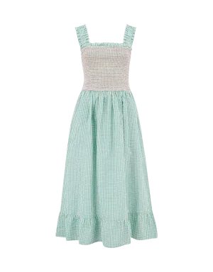 Vestido Sugarhill Maddy Shirred Sundress Green Gingham