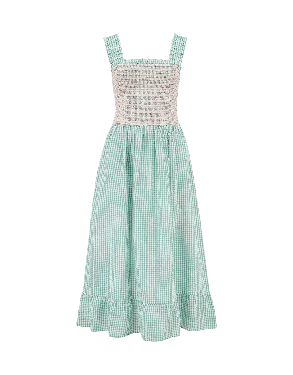 Vestido Sugarhill Maddy Shirred Sundress Green Gingham