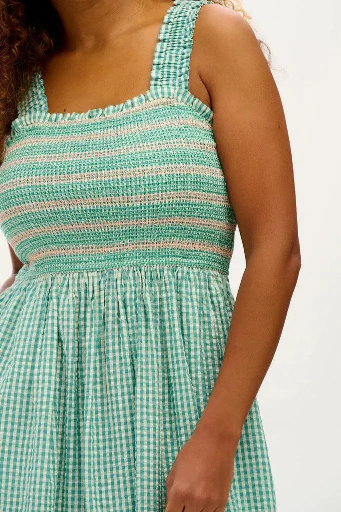 Vestido Sugarhill Maddy Shirred Sundress Green Gingham