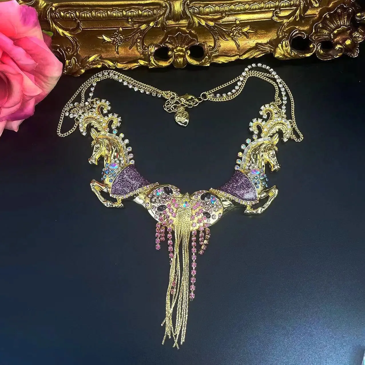 Vintage Circus Double Horse Necklace