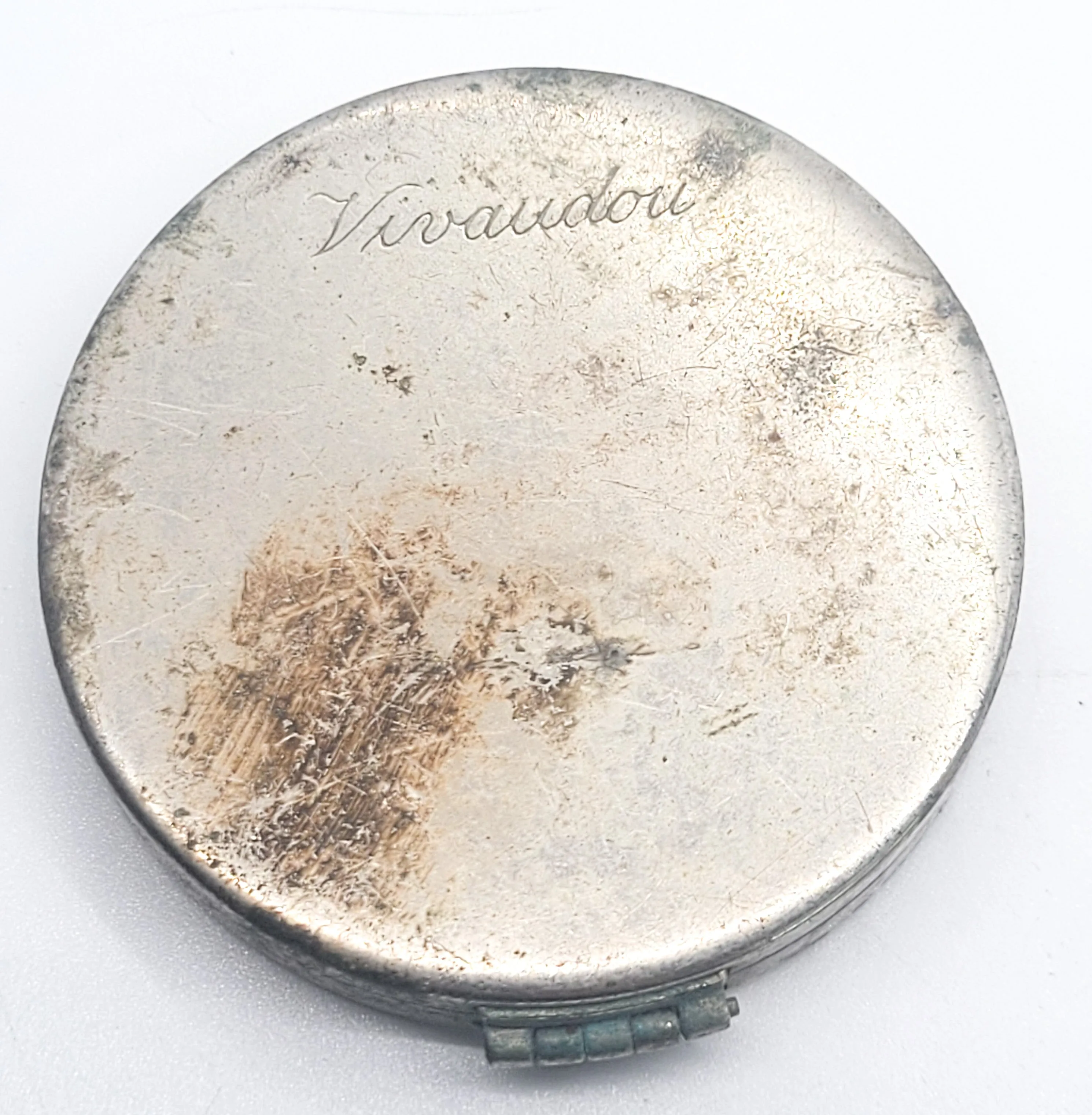 Vivaudou vintage silver toned mirror powder compact