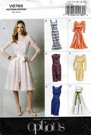 Vogue Easy Options 8766 Womens Fitted Dress With Skirt & Sleeve Variations Out Of Print Sewing Pattern Size 12 - 20 UNCUT Factory Folded