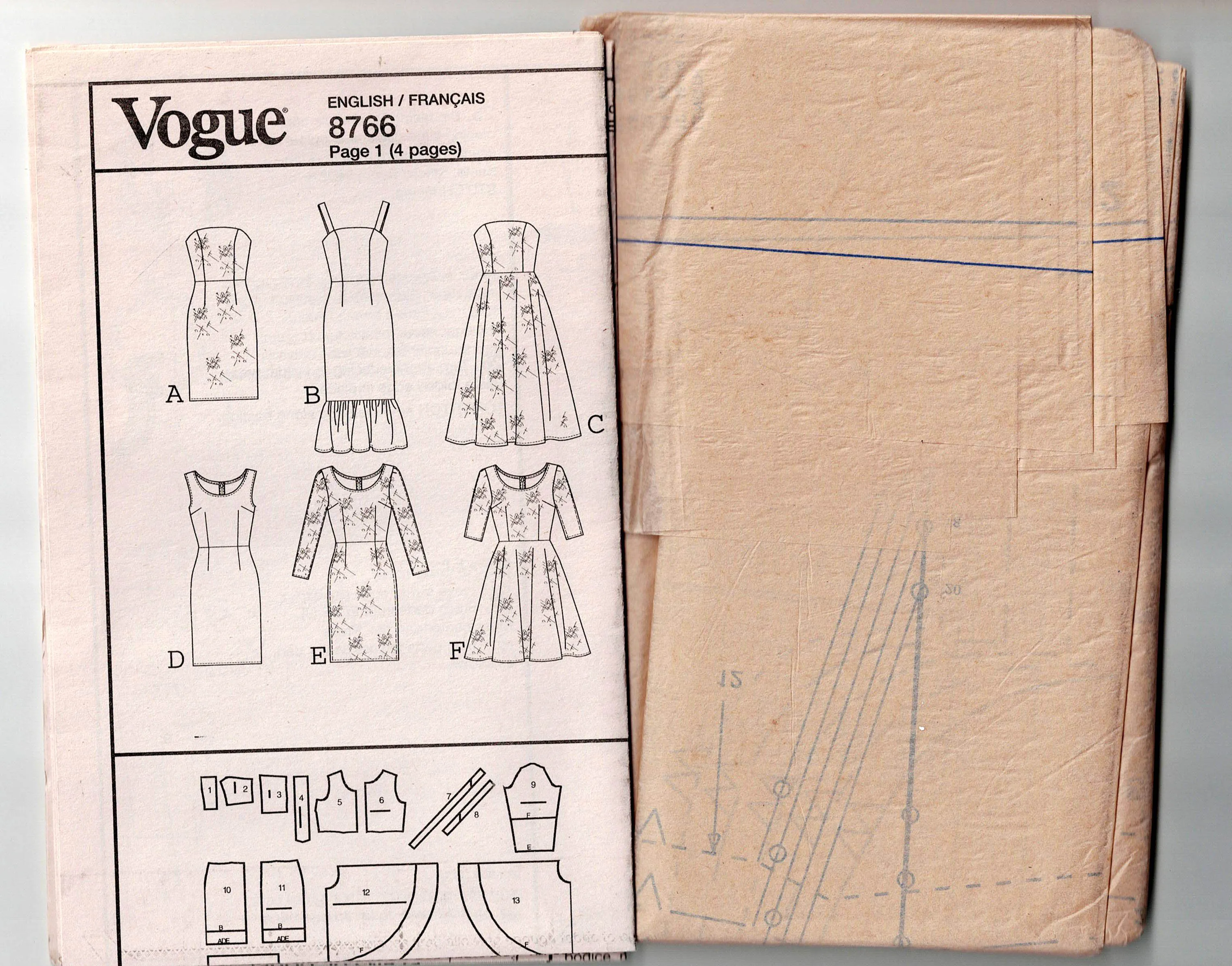 Vogue Easy Options 8766 Womens Fitted Dress With Skirt & Sleeve Variations Out Of Print Sewing Pattern Size 12 - 20 UNCUT Factory Folded